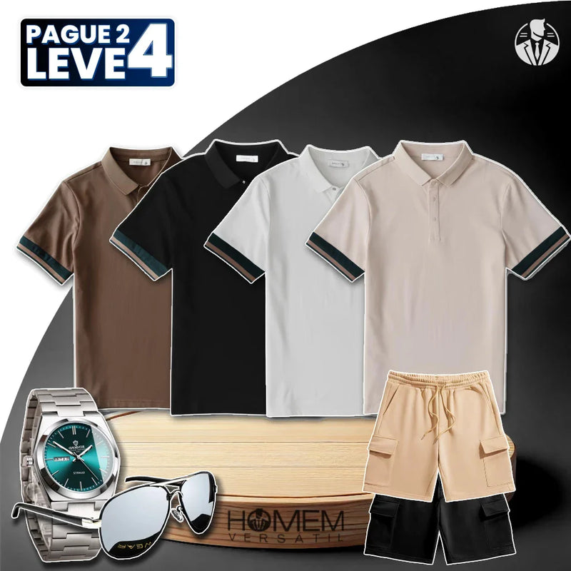 Kit Camisas Polo em Algodão + BRINDES: 2 Shorts Cargos